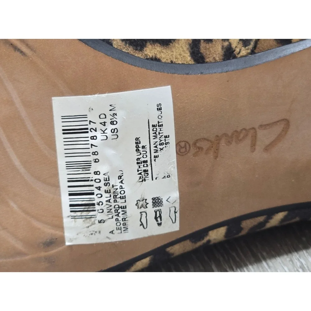 Clarks Linvale‎ Sea Leopard Print Leather Kitten Heel Ankle Boots Womens 6.5 M